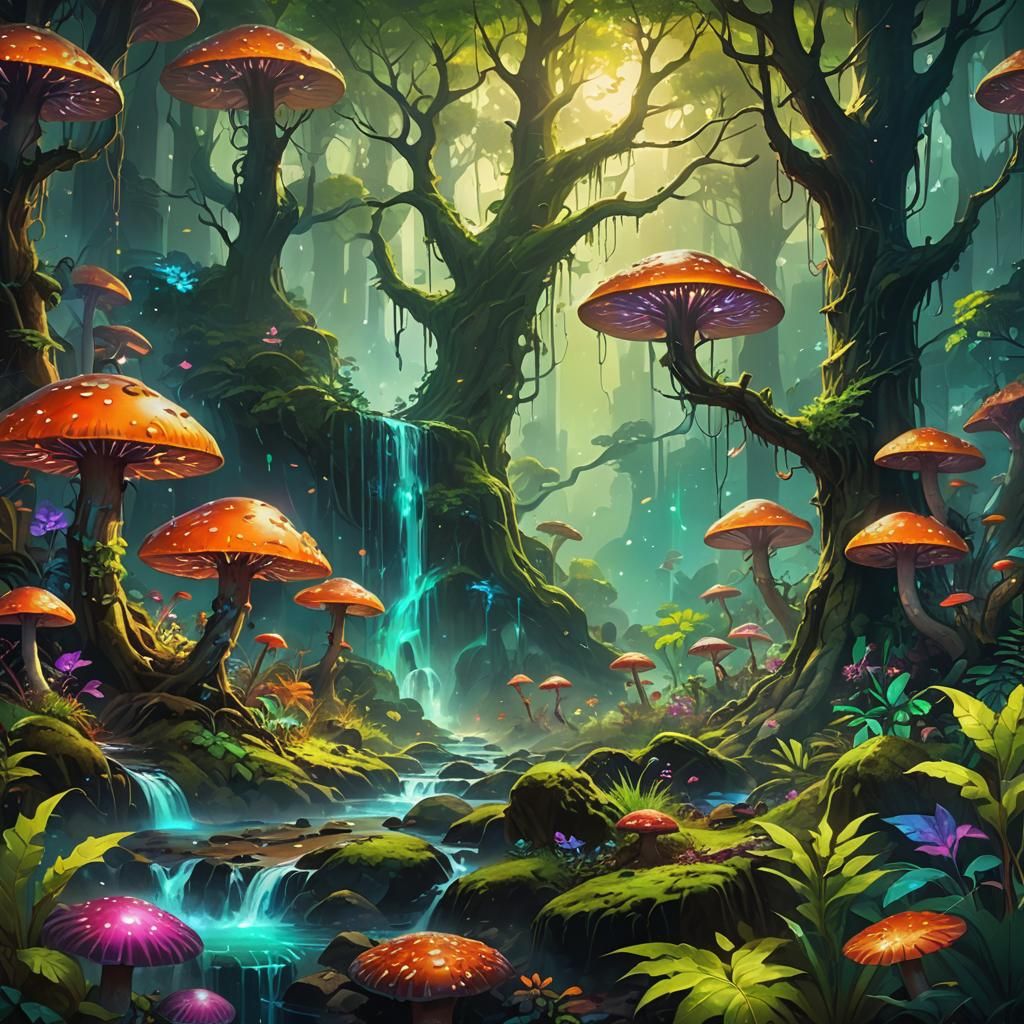 Mystical Planet: Lush Forests in Oil Painting Style