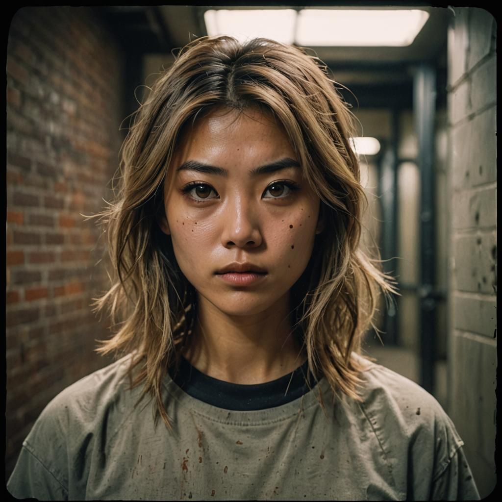 Worried Asian-American Girl in Cinematic Film Still