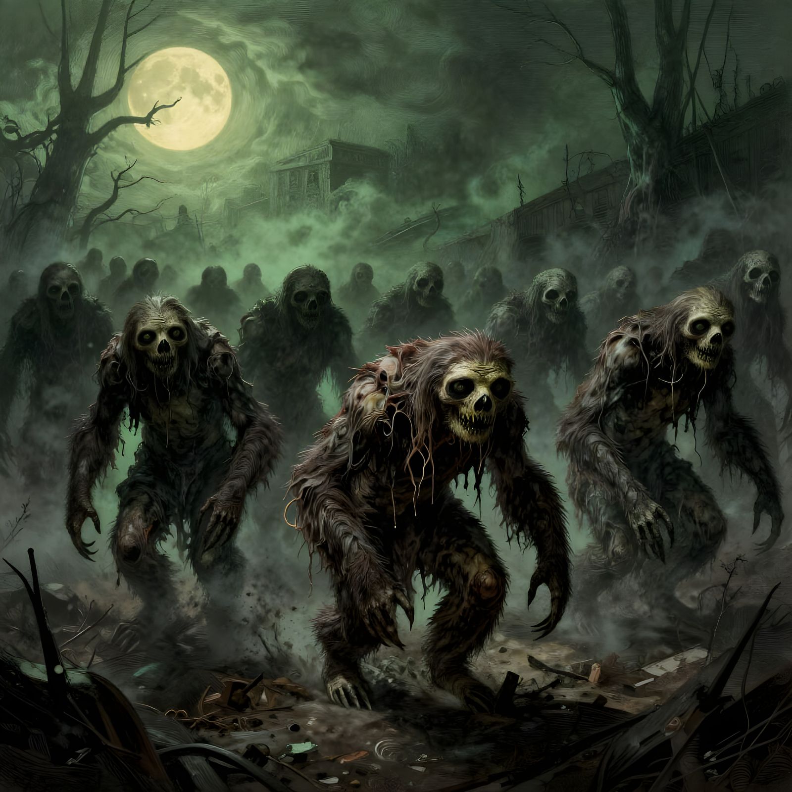 Sloth Zombie Apocalypse Army in Gothic Engraving Style