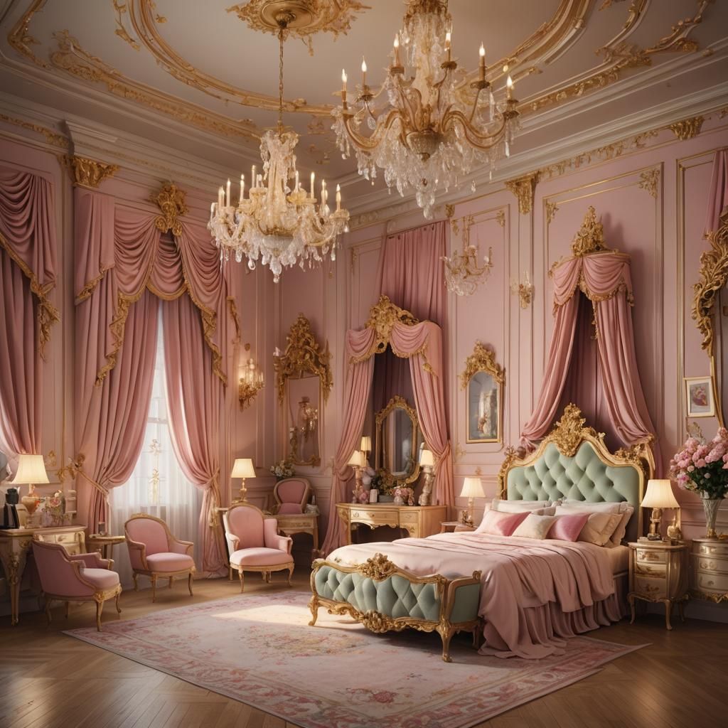 Anime Princess Opulent Boudoir in 18th Century Style