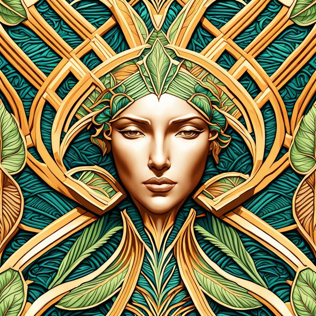 Art Deco Leaf Embroidery Pattern in 8k