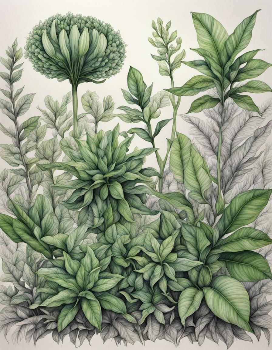 Exotic Botanical Ink Drawing in HDR