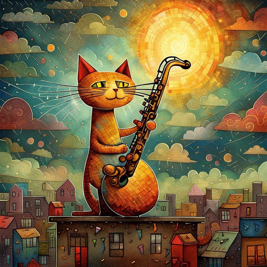 Cat Serenade: Saxophone Solo in the Rain
