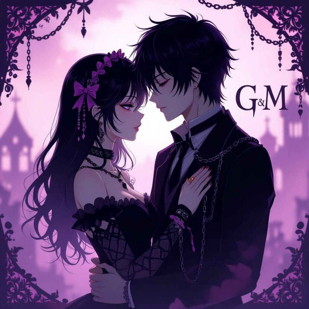 Gothic Anime Couple Silhouette in Moody Romance