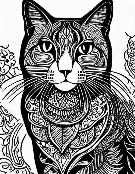Whimsical Cat Mandalas in Black and White