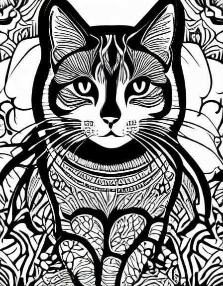 Whimsical Cat Mandala Coloring Page