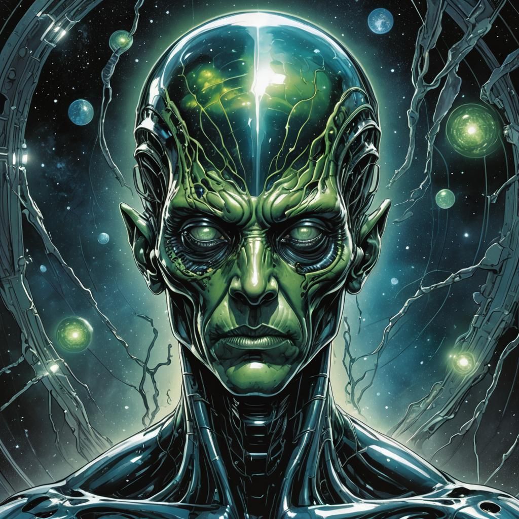 Alien Portrait: Brain in Glassbox, Comic Book Art
