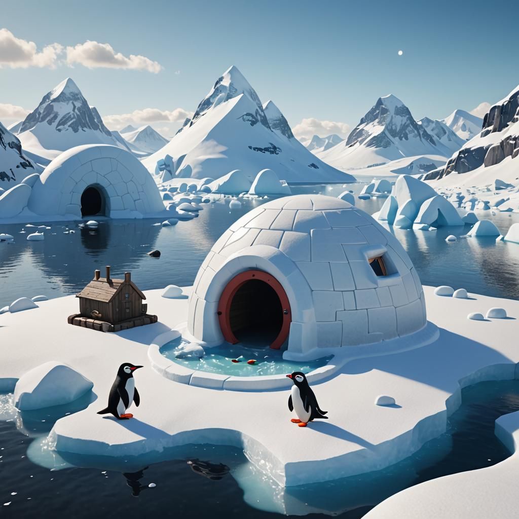 Pingu the Penguin Fishing in Arctic Snow