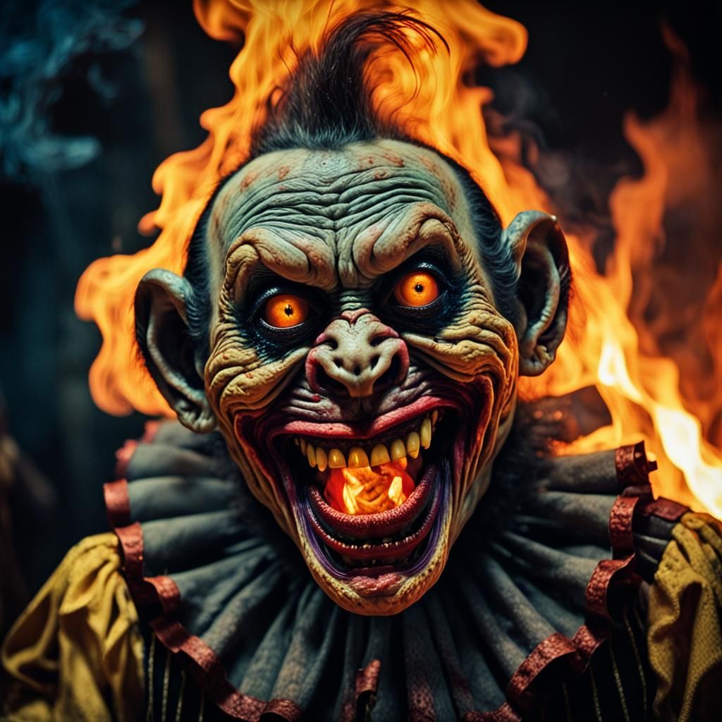 Infernal Zombie Clown in Surreal Horror Art