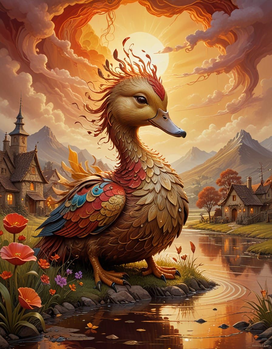 Kind Beast Protects Village in Surrealist Painting