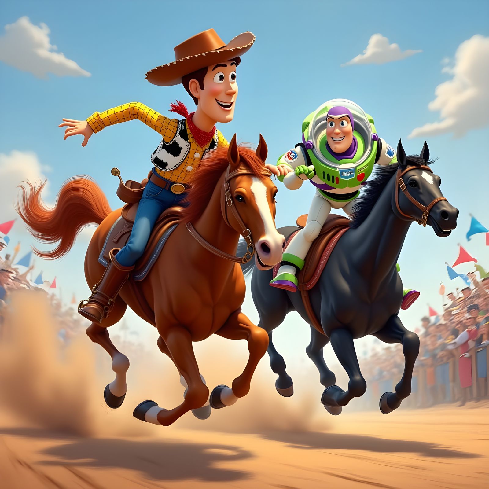 Toy Story Heroes Engage in Thrilling Horse Racing Showdown