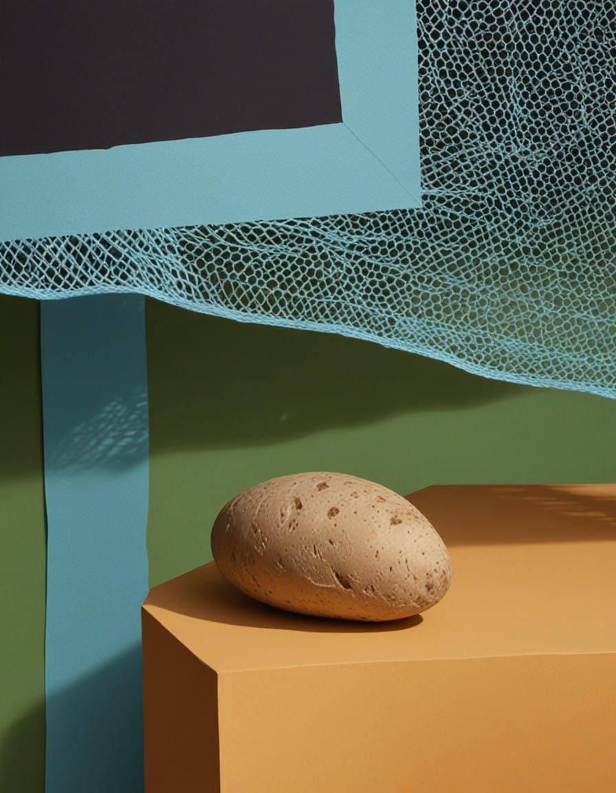 Abstract Netting and Potato Cutout Painting