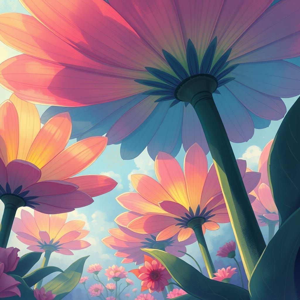 Giant Glowing Flowers in Whimsical Style