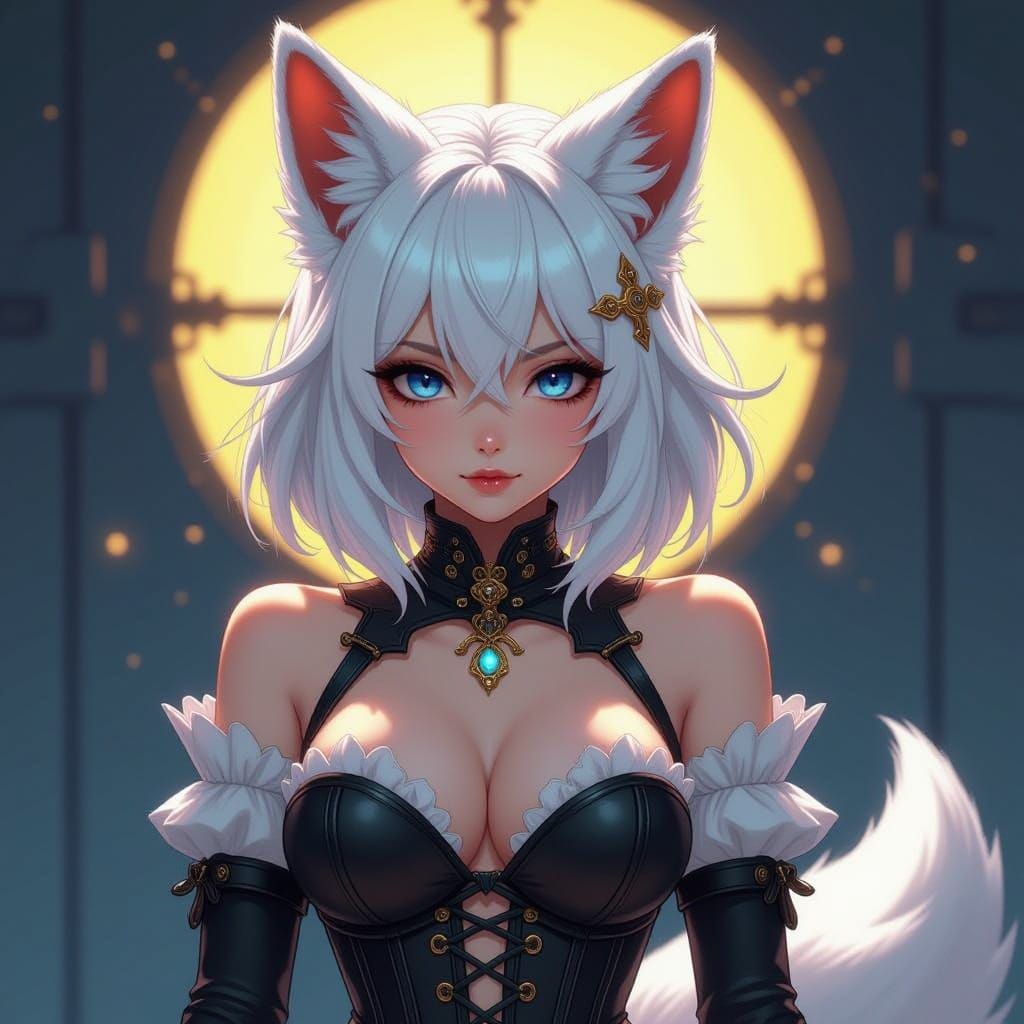 Elegant Fox Girl in Cyberpunk Corset