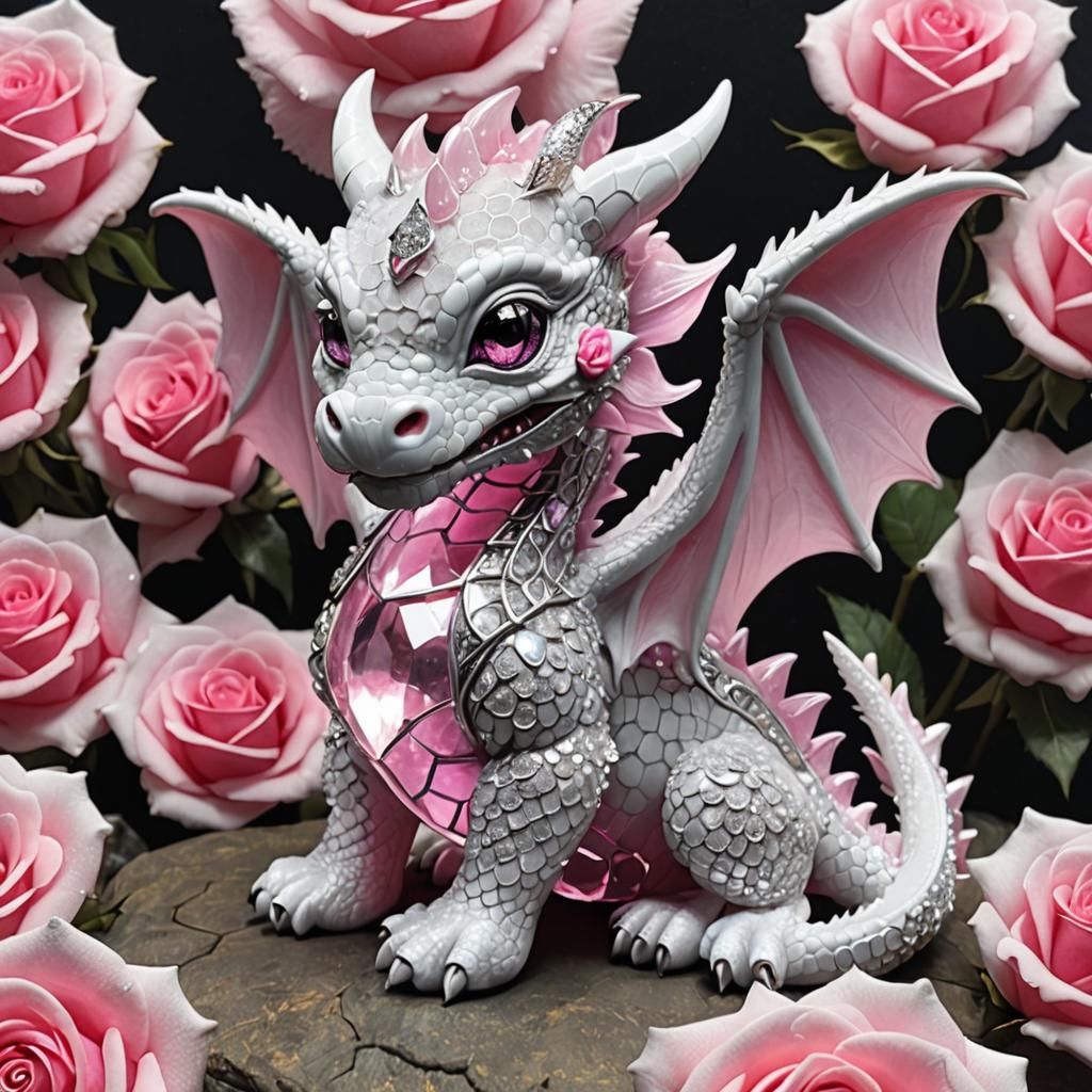 Diamond Dragon with Glowing Rose Quartz