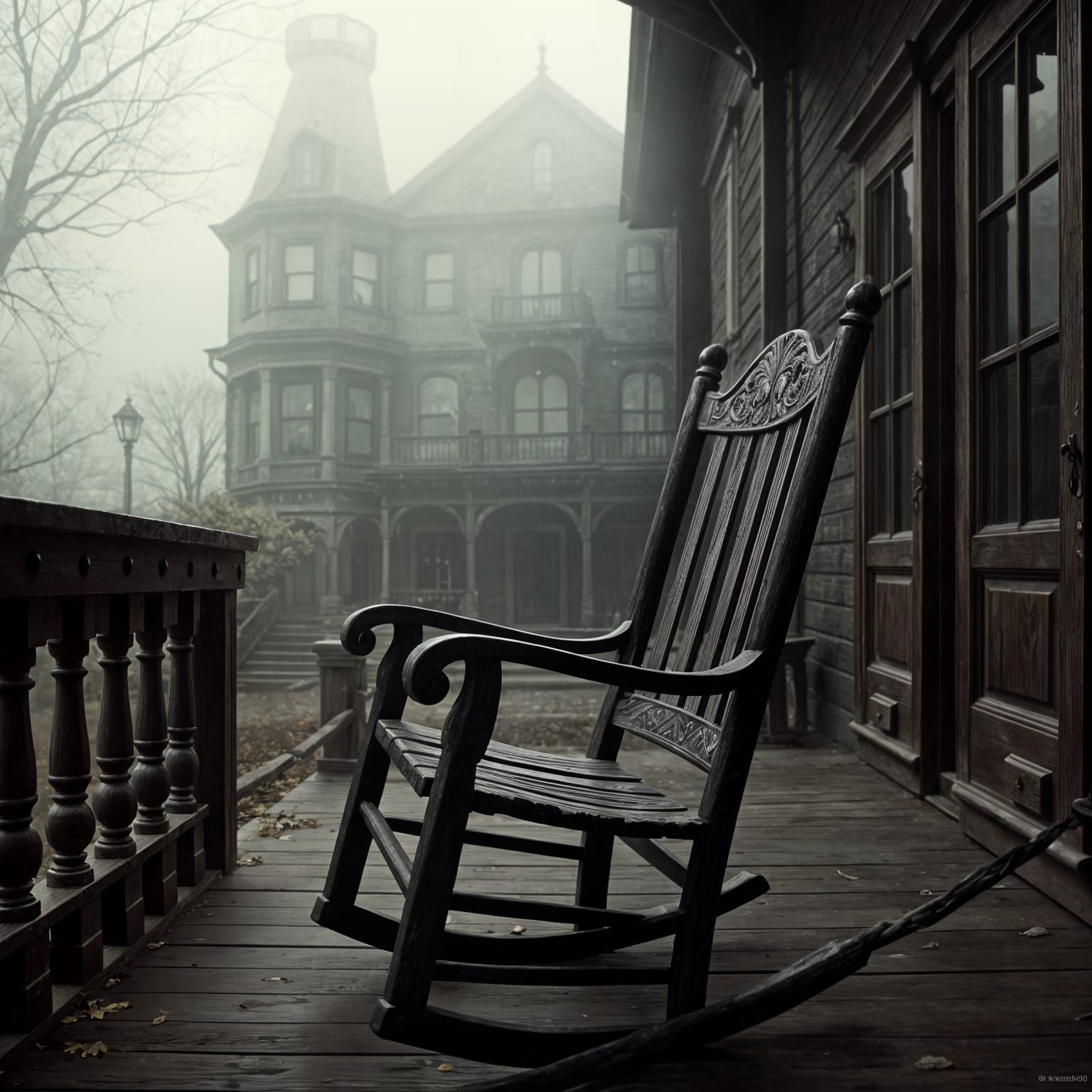 Eerie Victorian Mansion with Rocking Chair