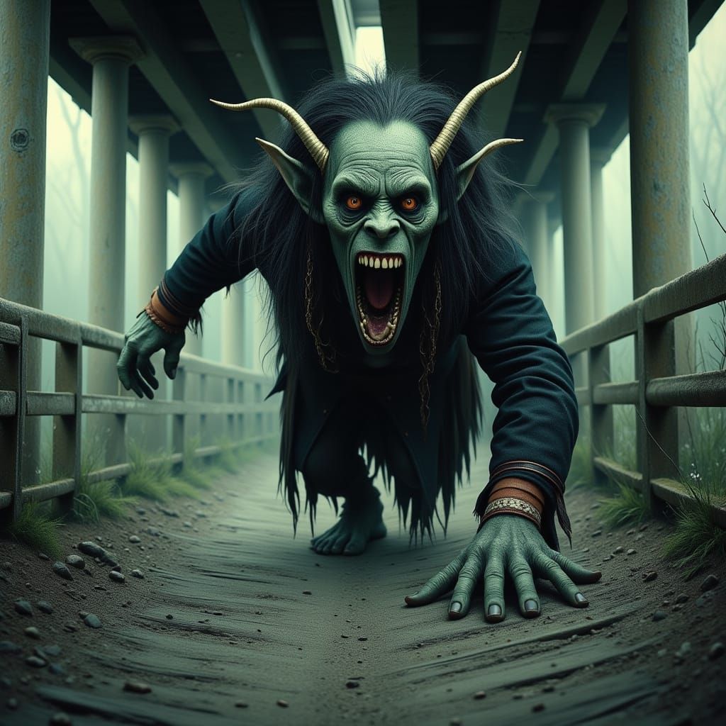 Scary Troll Lurking Under a Dark Bridge