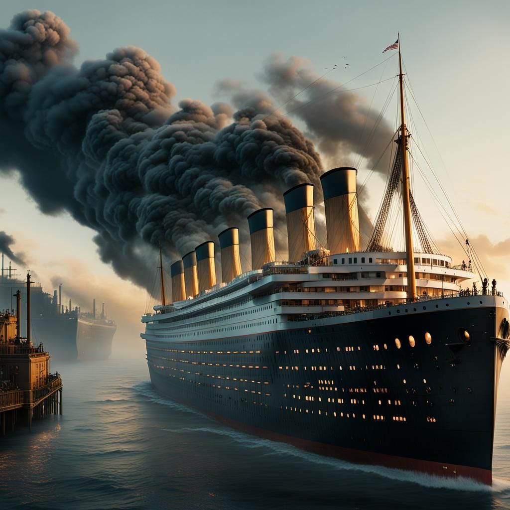 Titanic Sinking: Cinematic Film Still in Golden Hour