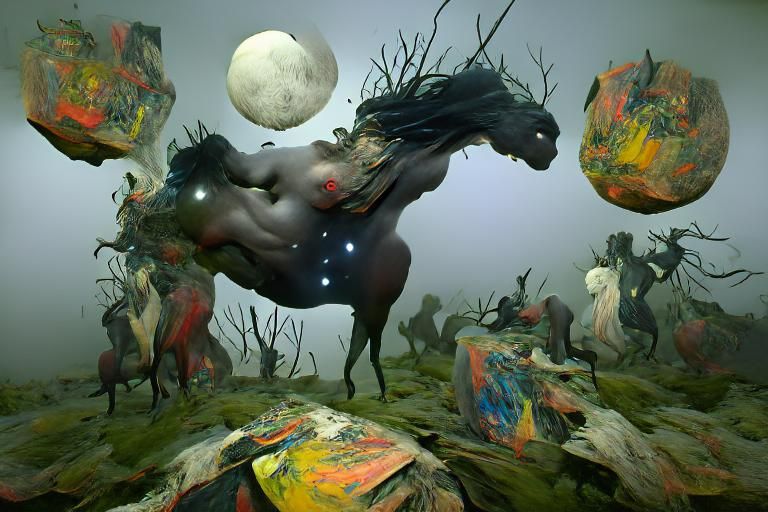 Demonic Horse Ritual Under Full Moon, Hyperrealistic Art