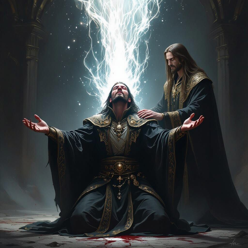 Mage Battles Magic Rift with Spectral Guide