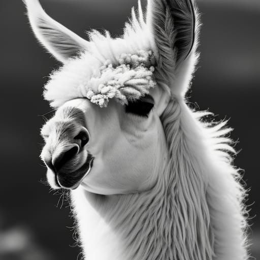 Monochrome Llama Portrait in Varied Artistic Styles