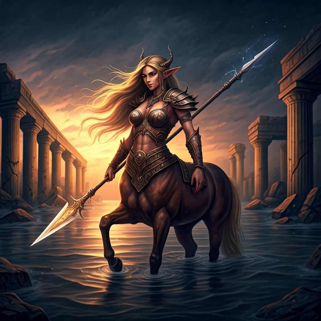 Centaur Warrior in Flooded Ruins with Divine Spear