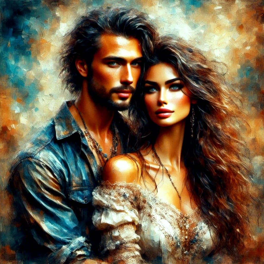 Romantic Couple Portrait in Oil Painting Style