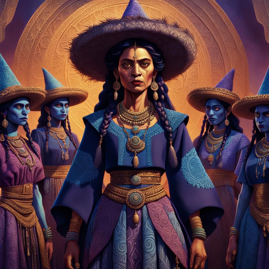 Bruja Surrounded by Duplicates: Hyperrealistic Concept Art
