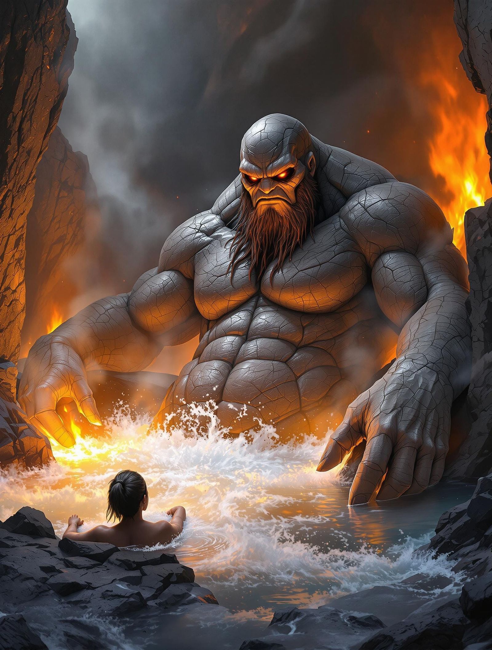 High Fantasy Hot Tub Relaxation with Ancient Giant