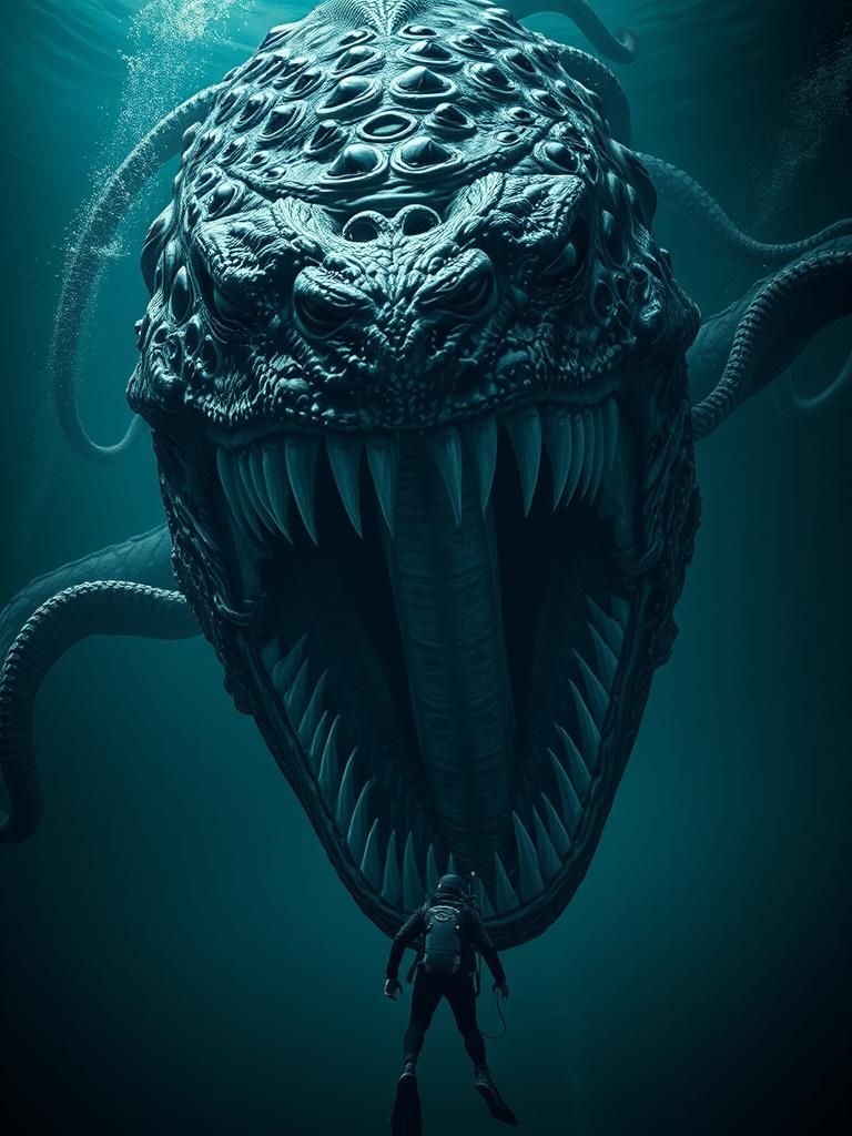 Petrified Diver Meets Colossal Sea Monster