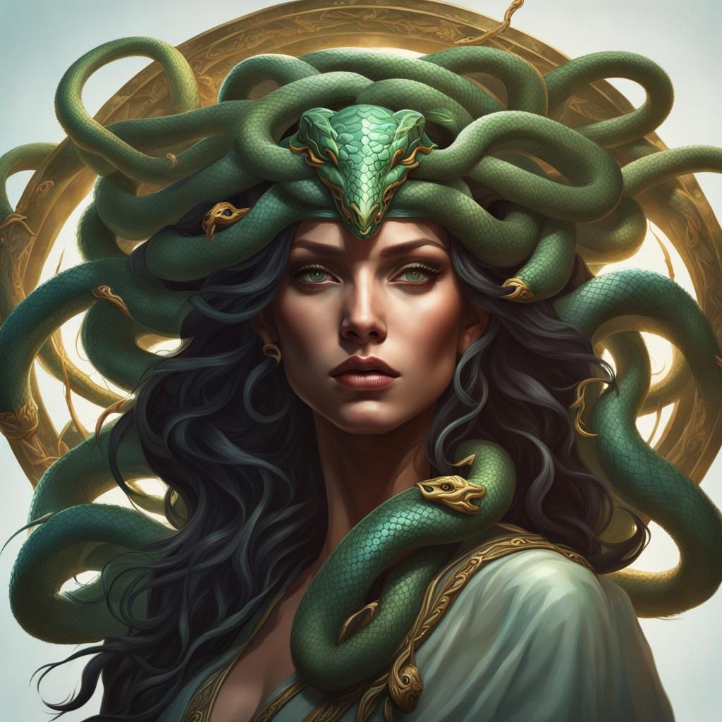 Medusa Portrait with Snakes in Art Nouveau Style