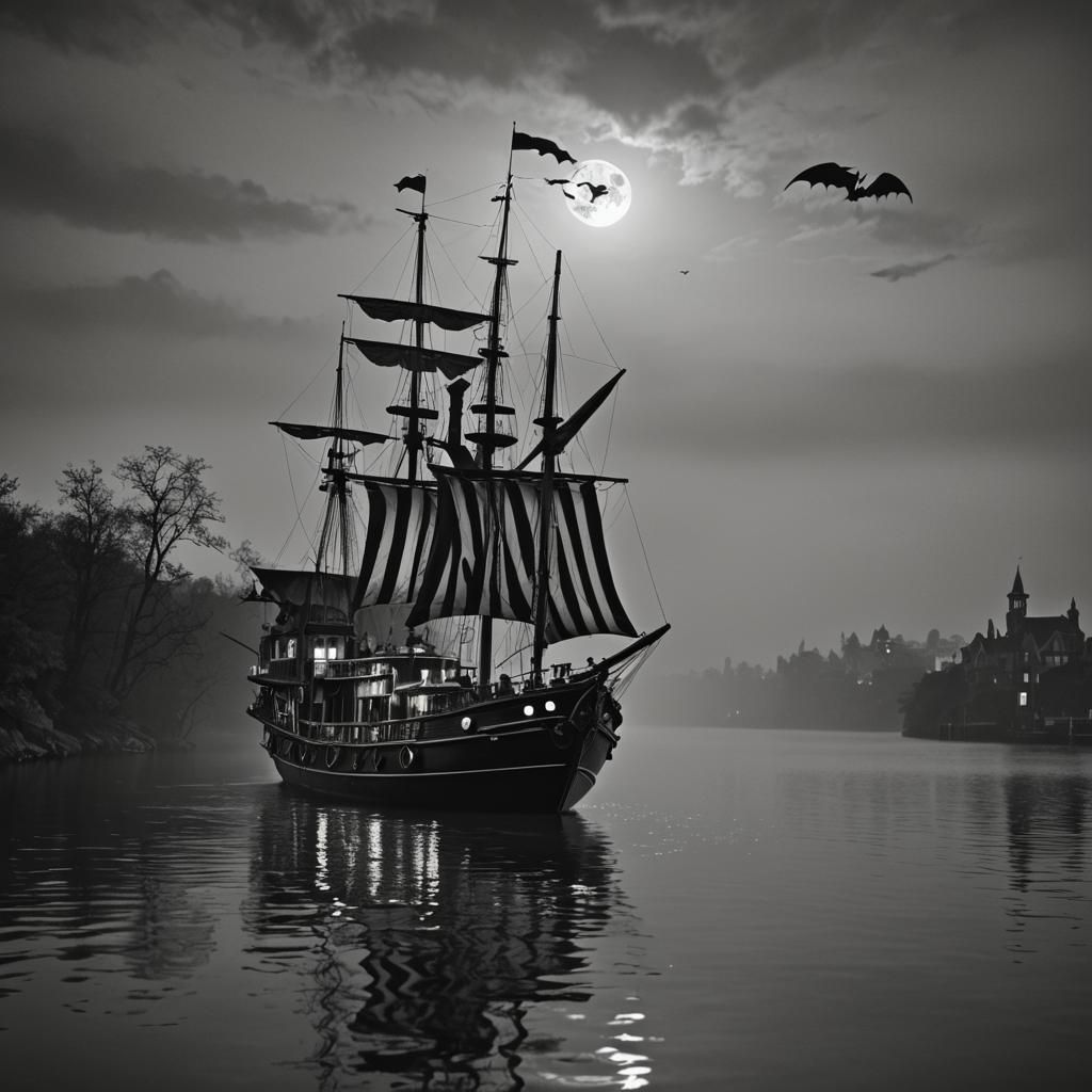 Gothic Steampunk Yacht at Midnight