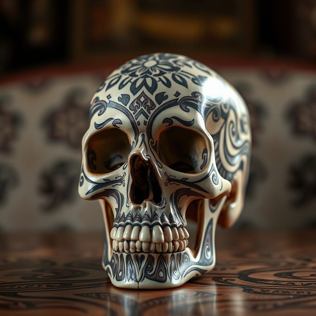 Tattooed Skull: Ultra-Realistic 3D Tribal Art
