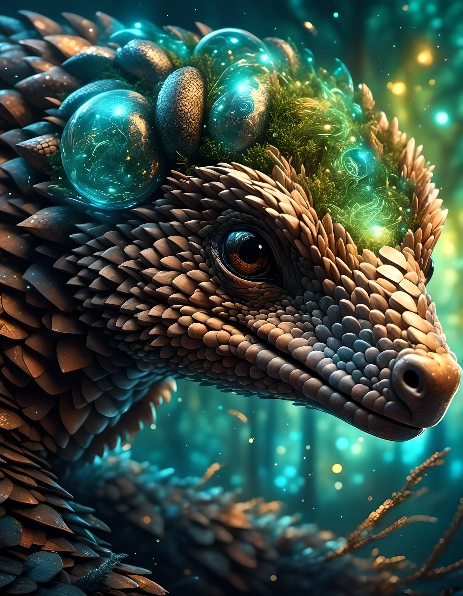 Android Pangolin in Magical Meadow: Hyperrealistic Photo