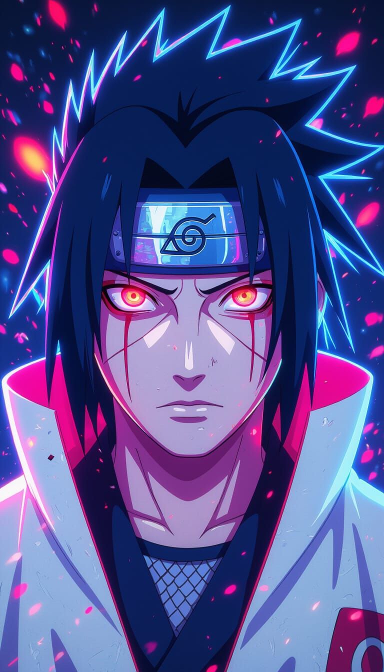 Neon Glowing Itachi Uchiha with Sharingan in 4K