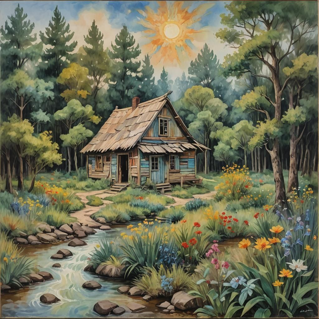 Impressionist Refuge in Gouache Style