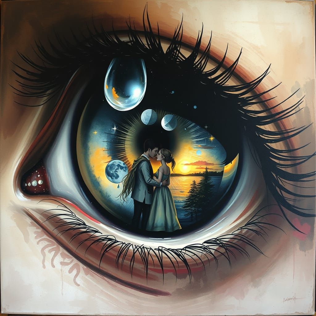 Ethereal Eye Reflects Tender Couple in Dreamy, Gouache-Inspi...