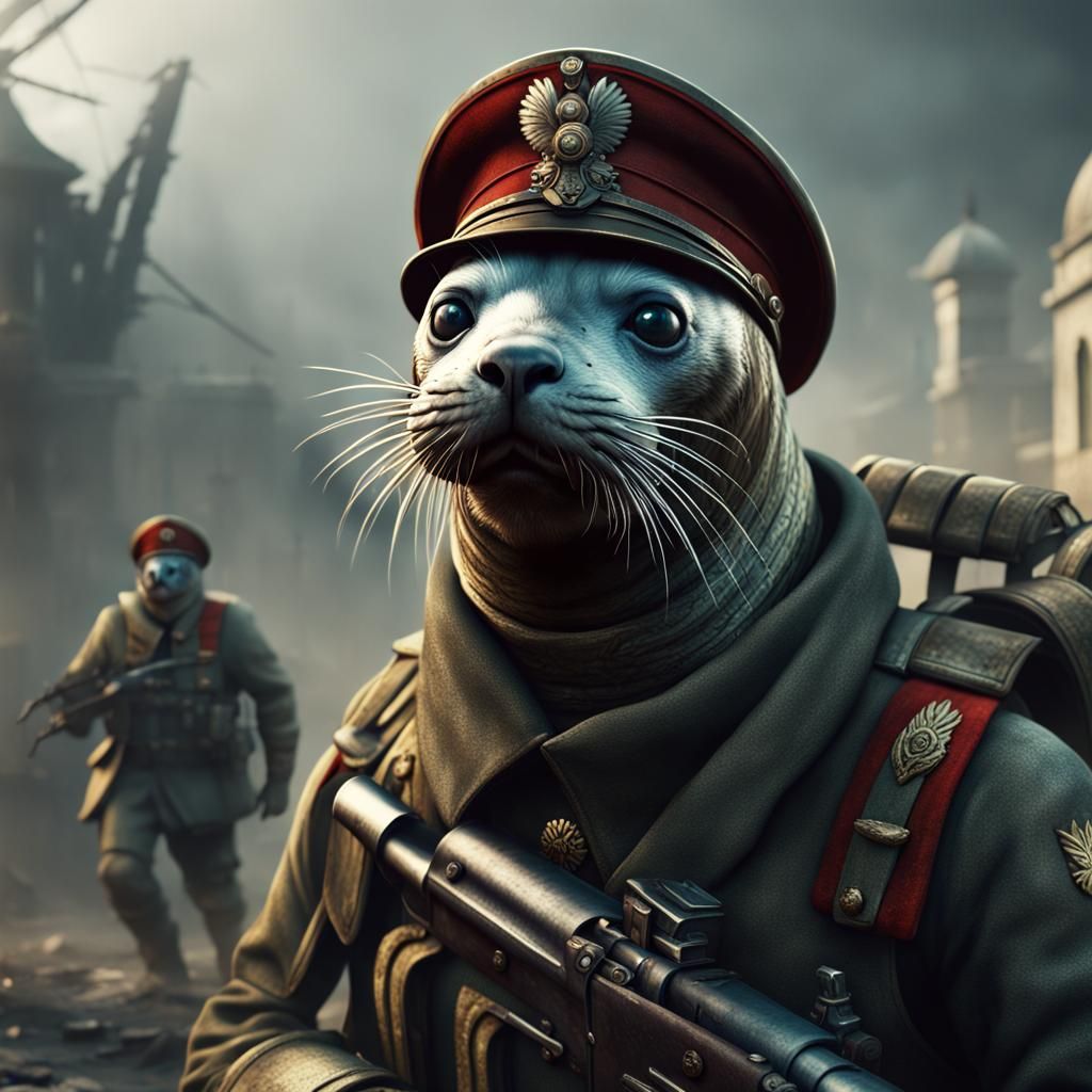 Seal Soldier Ready for War, Digital Art