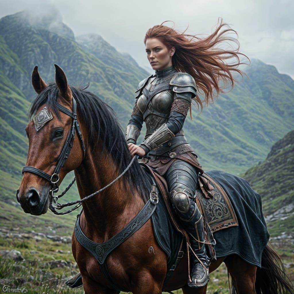 Highland Warrior Woman Portrait in Detailed Digital Art