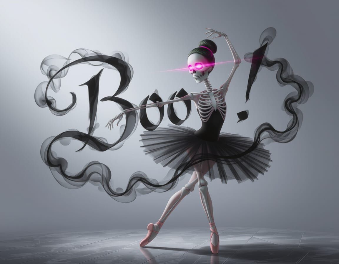 Skeleton Ballerina's Smokey Dance: Ethereal Halloween Art