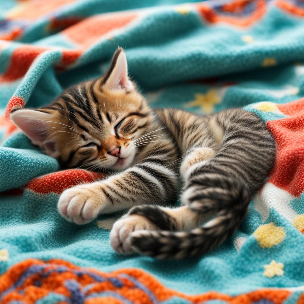 Kitten Napping on Beach Towel