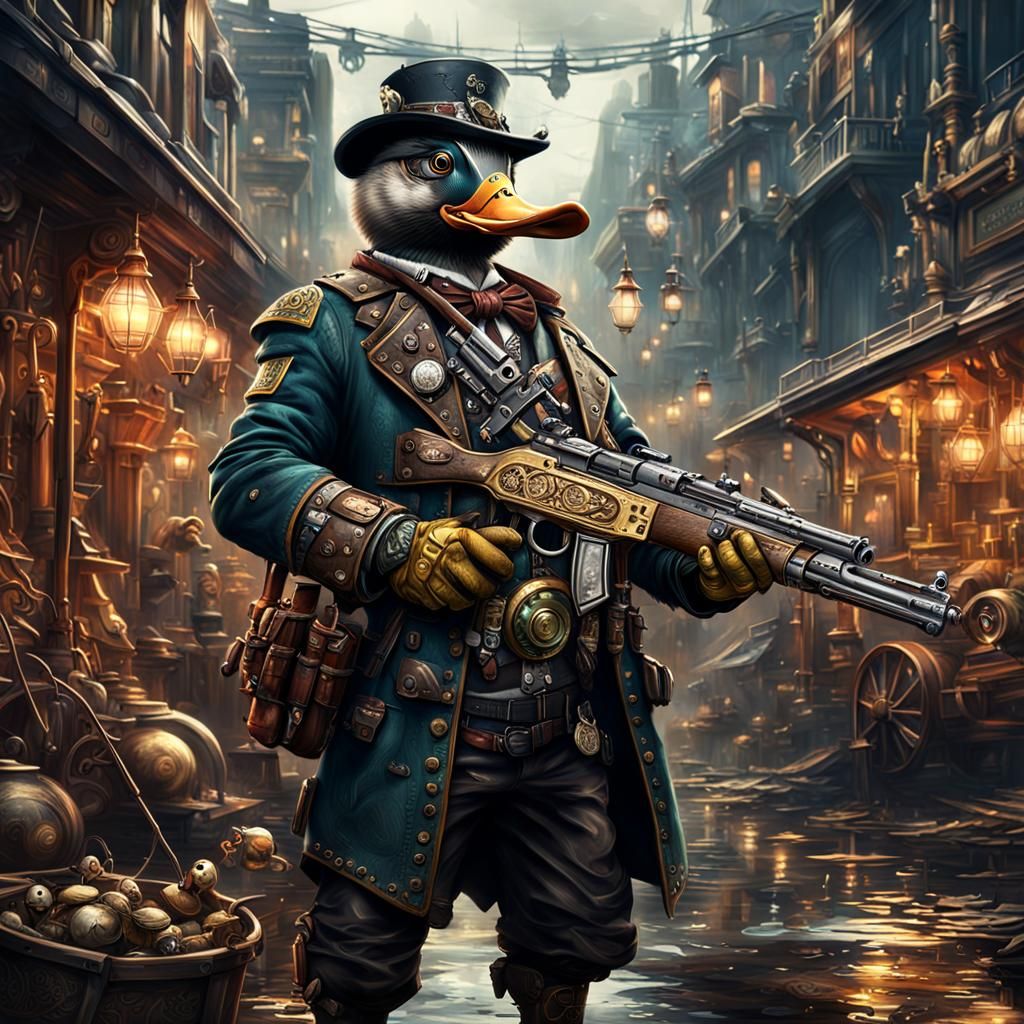 Steampunk Duck Bounty Hunter in Digital Matte Painting