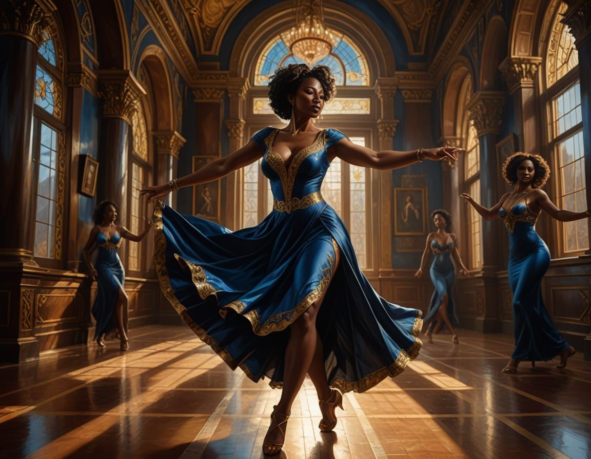 Ebony Dancer in Ornate Hall Oil Painting