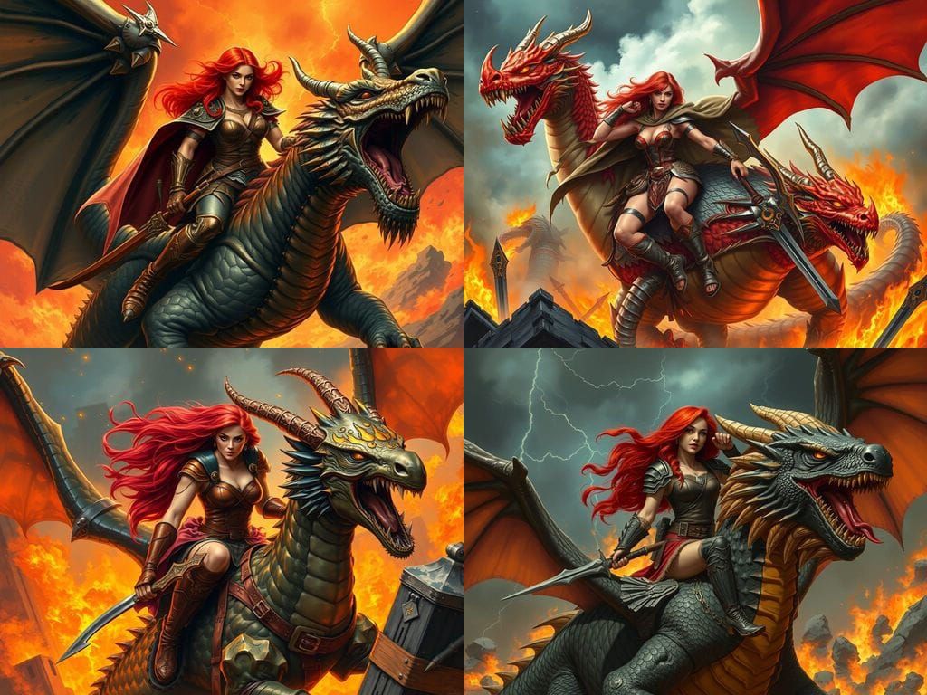 Warrior Woman Rides Dragon into Battle