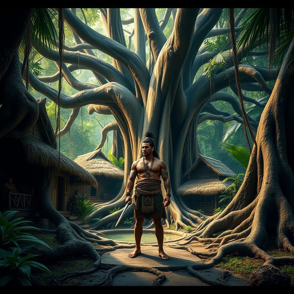 Polynesian Village in Banyan Tree: Historical Fantasy Art
