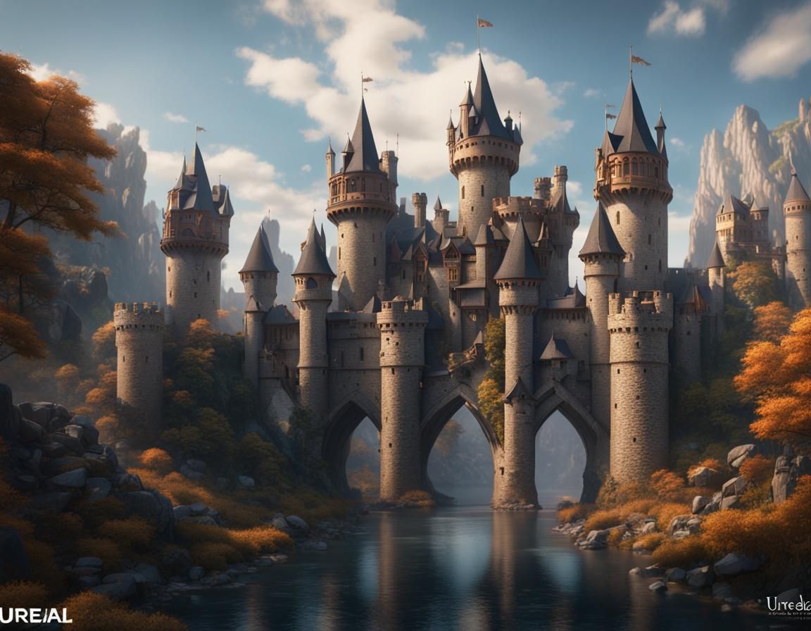 Medieval Castle with Towers and Bridges