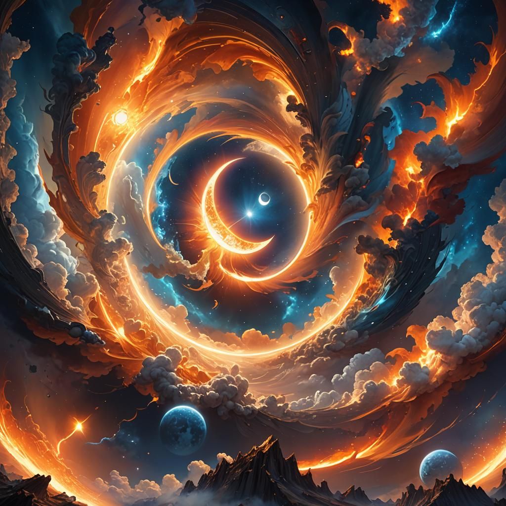 Sun and Moon Merge in Vibrant Oil Painting