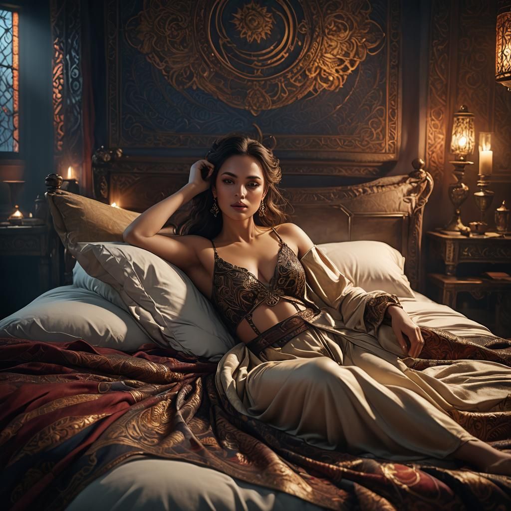 Fantasy Woman in Revealing Clothes: Detailed Matte Painting