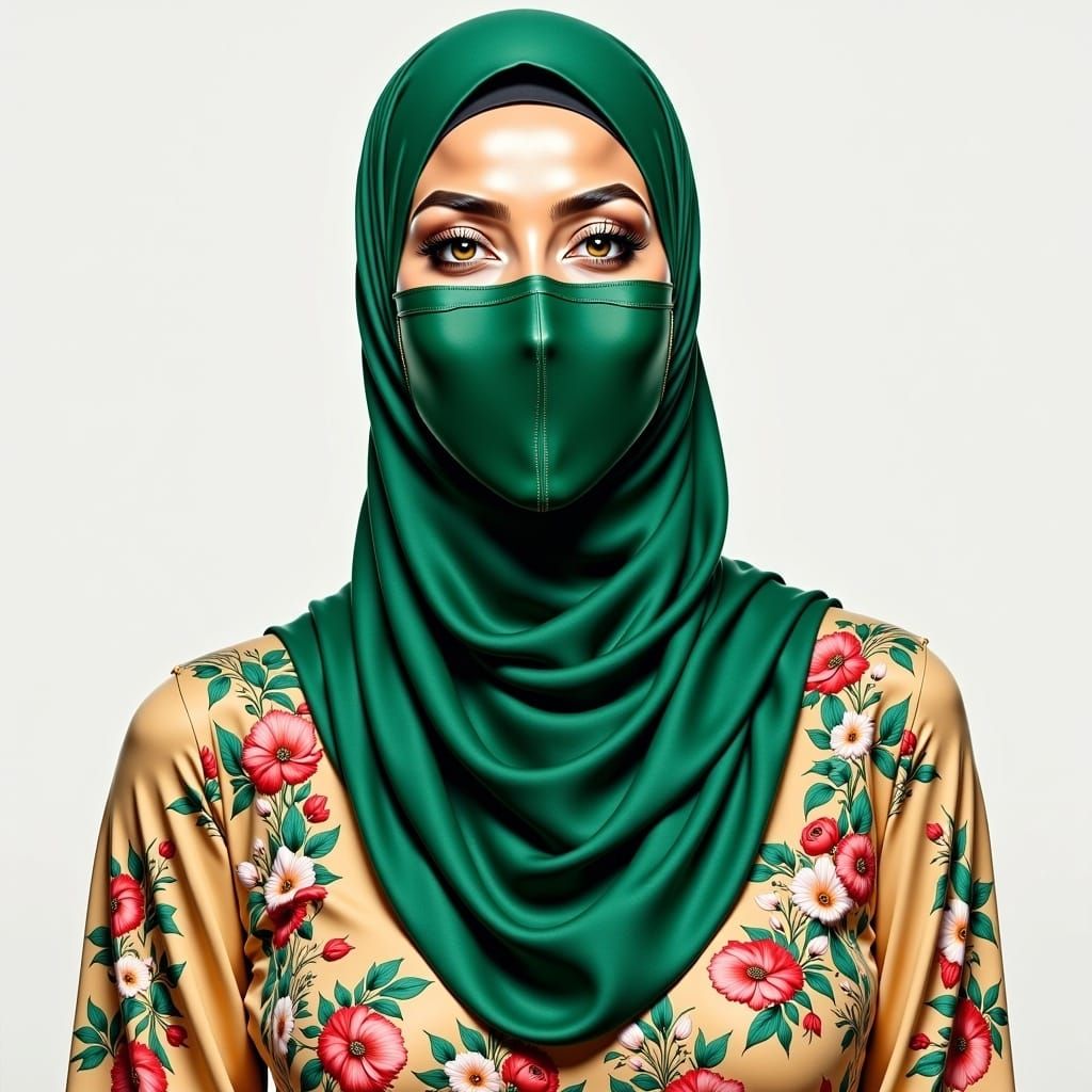 Ethereal Hijabi Woman in Floral Gown