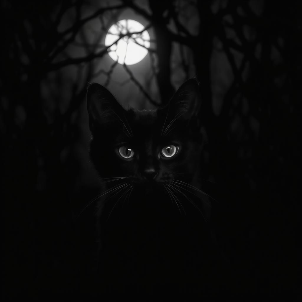 Mystical Black Cat in Shadowy Forest